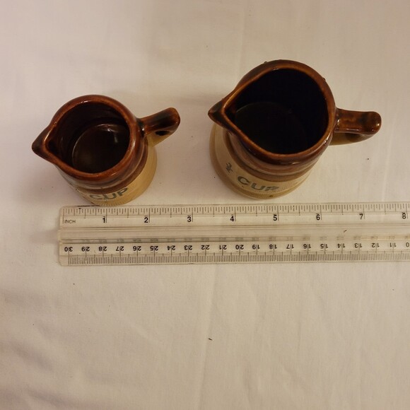 Vintage Brown Pottery Mearsuring Cups Half Cup and Quarter Cup - Picture 5 of 7